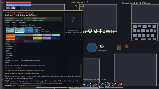 The spell planner: form, verb, target, weave threads and the element grid