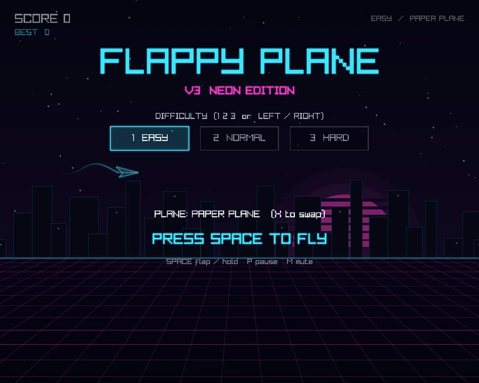 v3 start screen with difficulty select