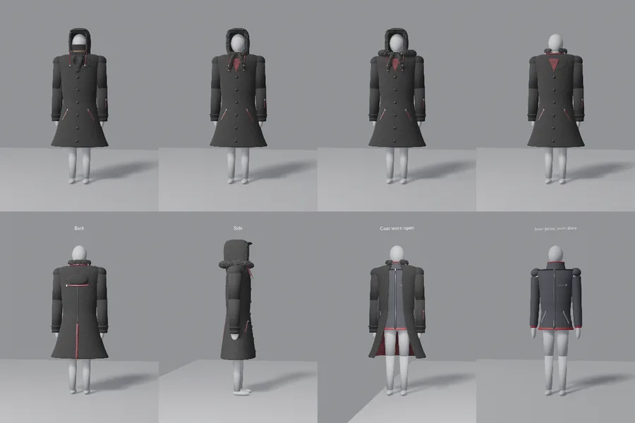 Contact sheet of the first coat concept renders