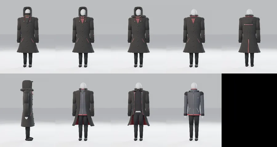 Contact sheet of the third round of coat renders