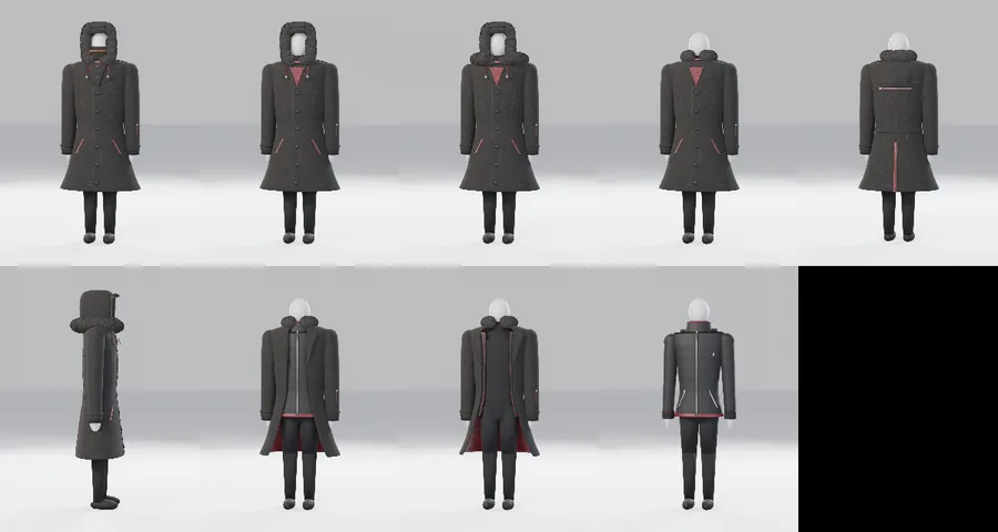 Contact sheet of the fifth round of coat renders