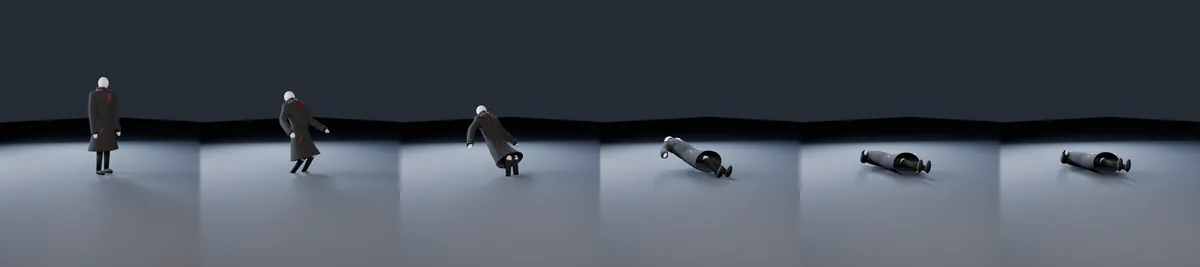 Six frames of the death animation