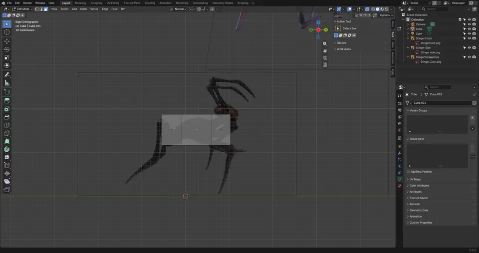 My original Blender scene: reference images and one box